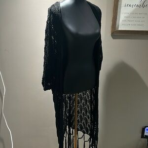 Black knit crochet cardigan duster size m/l